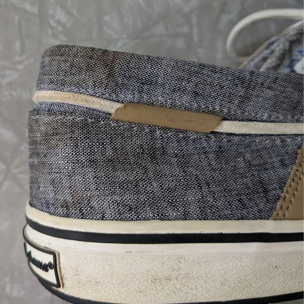Tommy Bahama Mens Blue Grey Canvas Boat Shoes Loafers Size 11.5D Cork Footbed